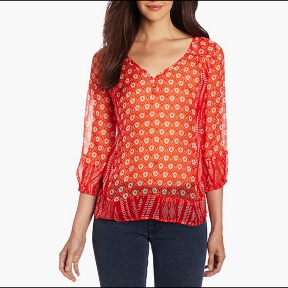 LUCKY BRAND | sheer orange long sleeve blouse